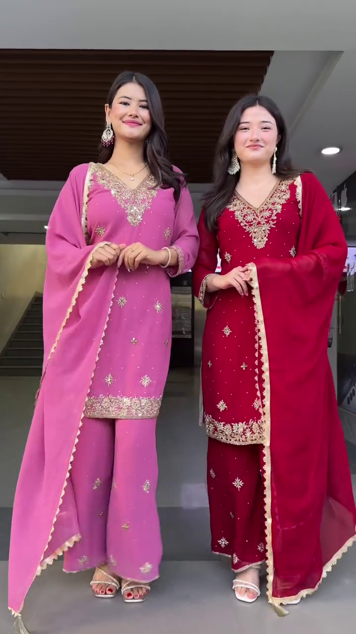 Embroidery Sequence Light Pink Color Palazzo suit
